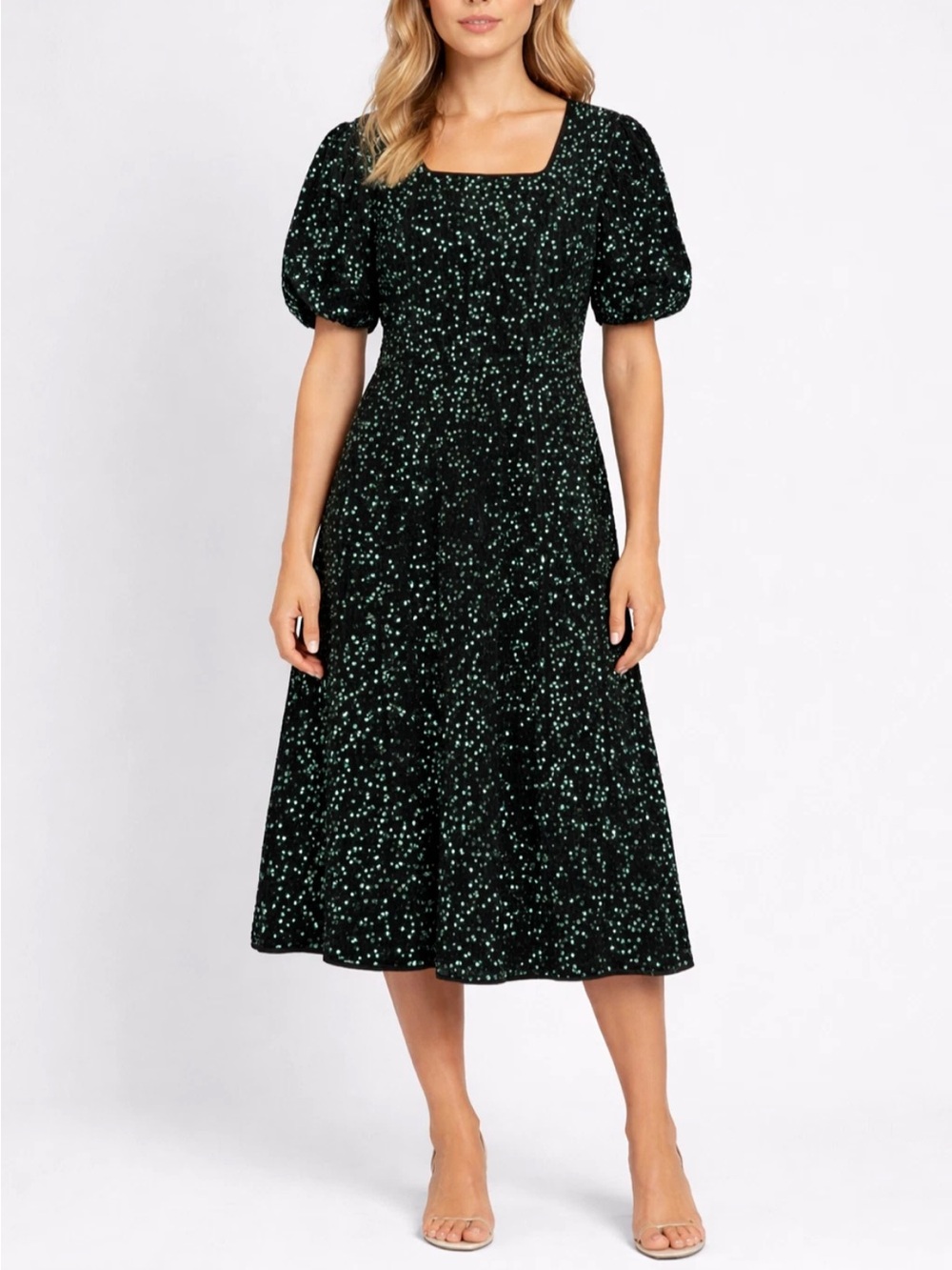 Ivy City Co Vivian Sequin Puff Sleeve Midi Dress